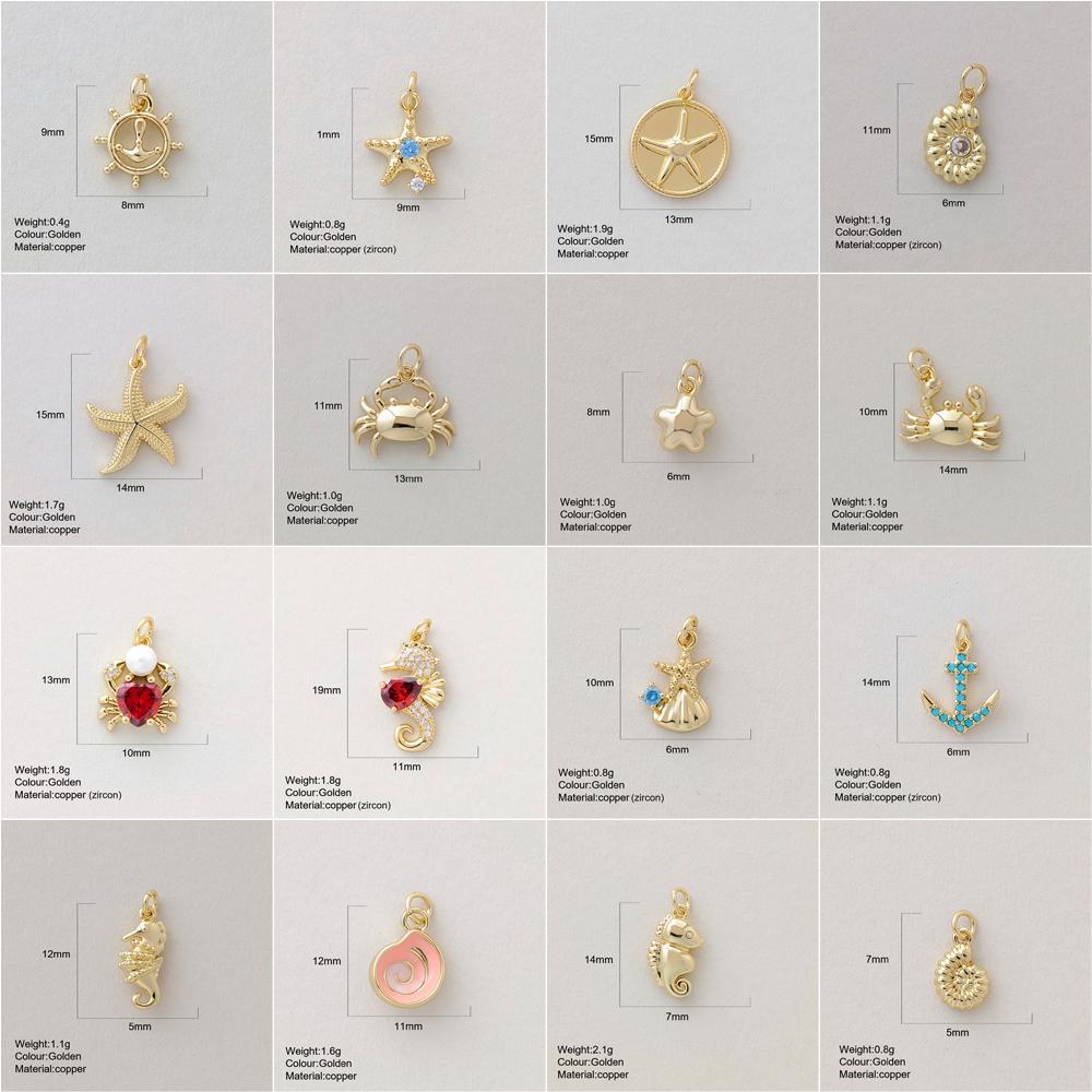 Cute Marine Animal Starfish Conch Charms For Jewelry Making Supplies Gold Color Shell Crab Dijes Diy Earring Bracelet Necklace