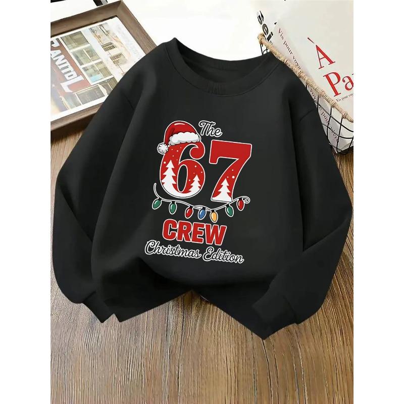 Christmas Kids Crewneck Sweatshirt Over 4Y Unisex Boys Girls The 67 Crew Edition Santa Hat Xmas Tree Light Graphic Soft Pullover For 4-12 Children