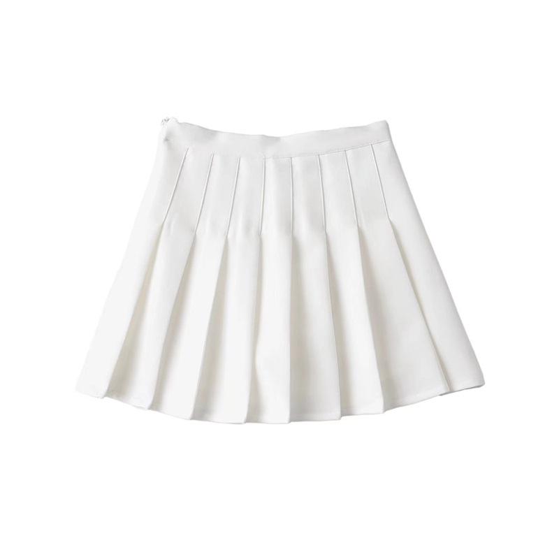 

YPFF Spring High-Waist Pleated Skirt: European & American Style, Solid Color, Lined, Anti-Exposure, Slim Fit for Women
