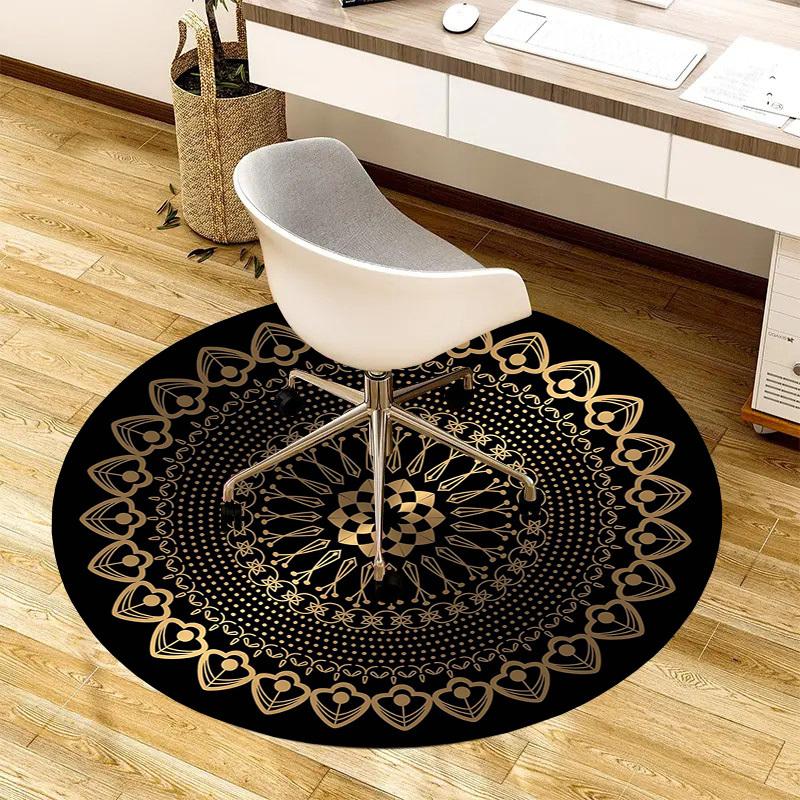 1pc Office Carpet Chair Mats Golden Mandala Pattern Perfect for Decorating Office Chairs, Living Rooms, Or Bedrooms