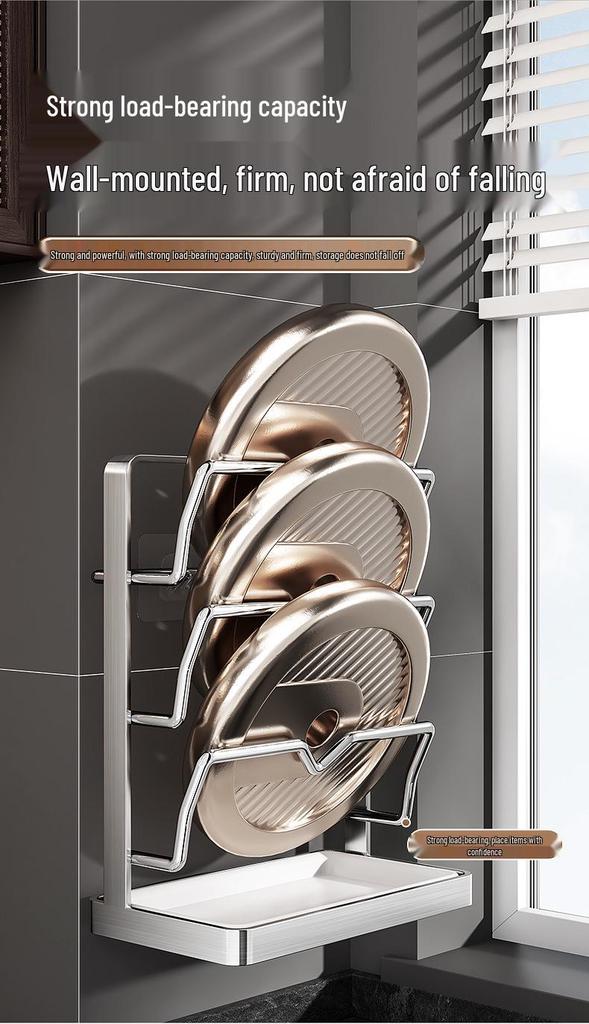 Stainless Steel Wall-Mounted Kitchen Rack for Cutting Boards and Pot Lids