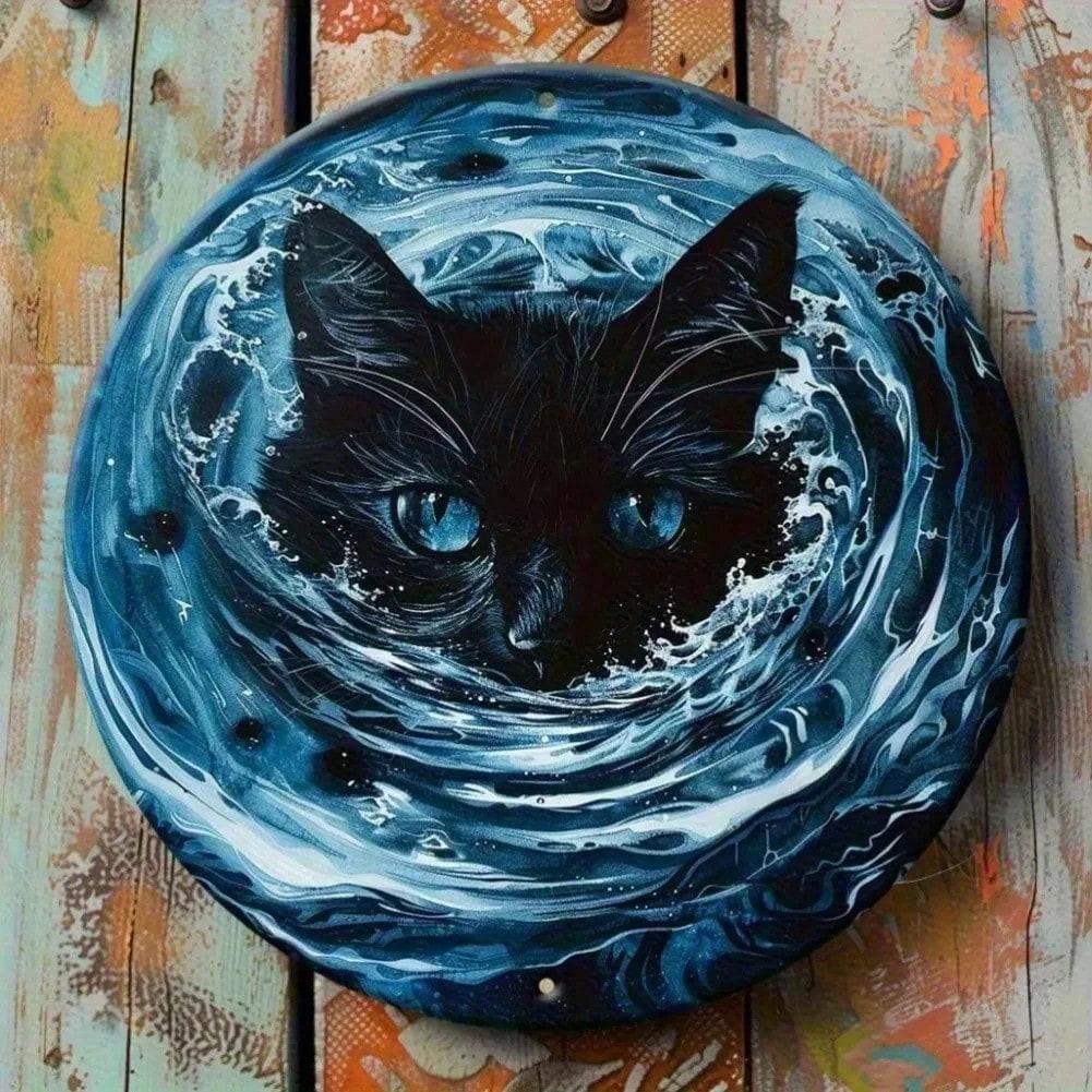 Black Cat Wall Art Metal Tin Sign Water Design Home Office Beach Villa Decor