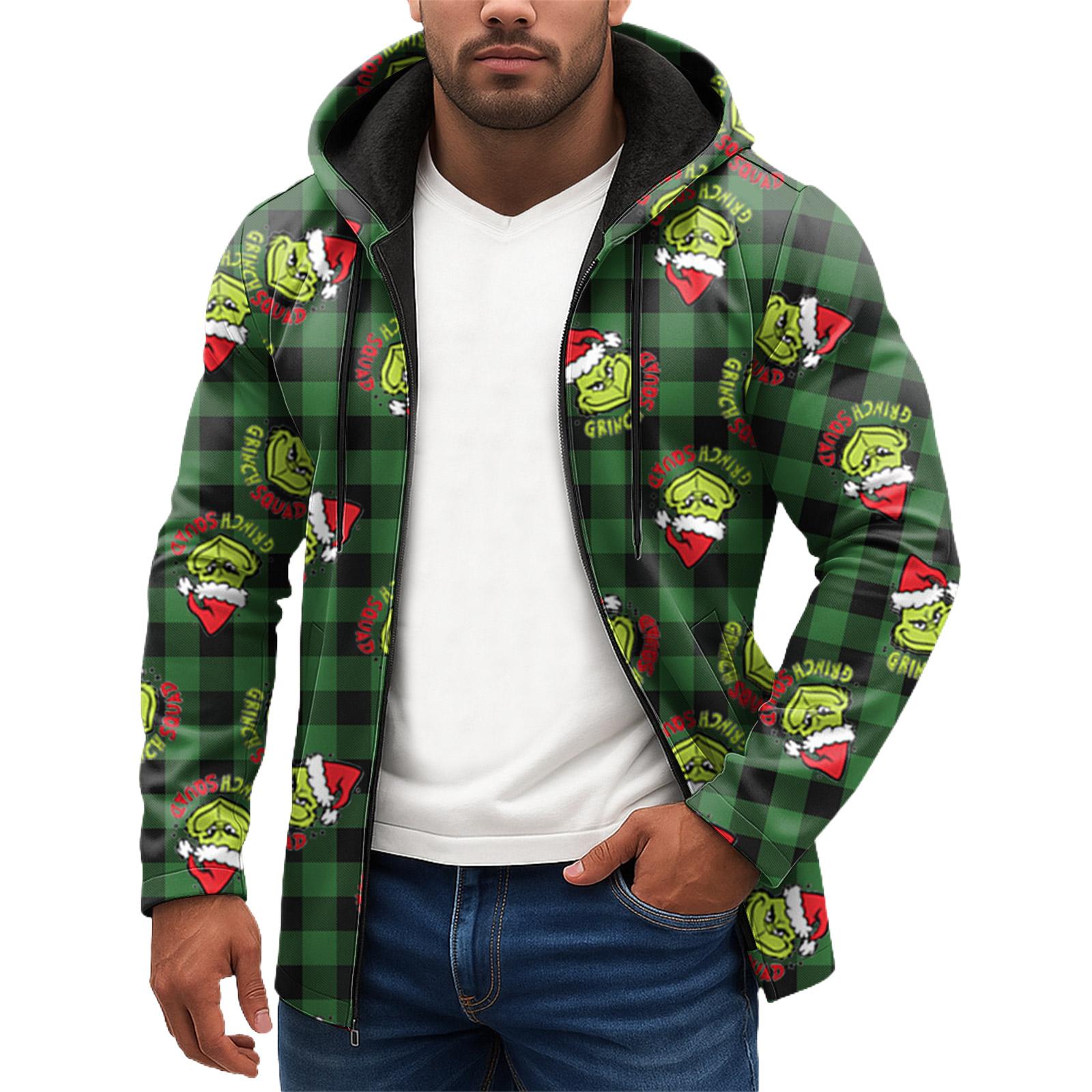

Christmas Print - Men s Casual Long-Sleeved Zippered Hooded Sweatshirt Jacket XXL