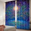 2Pcs Vintage Curtain Tree Of Life With Floral Style Artwork Meditation Peace Design Suitable For Bedroom Bathroom Living Room