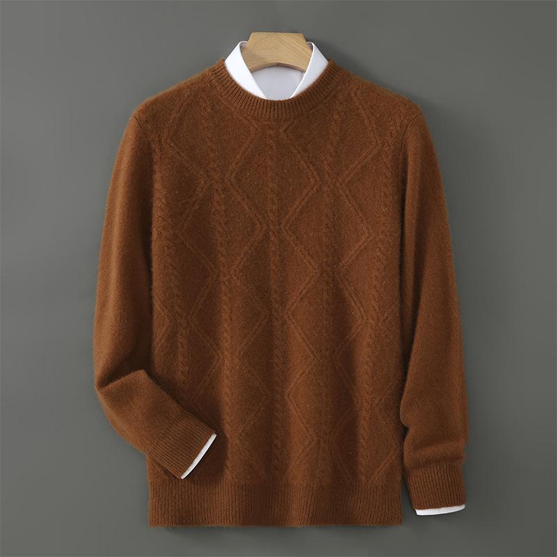 Men's Diamond Cable Knit Wool Sweater - Thick, Loose, Versatile Cashmere Layer