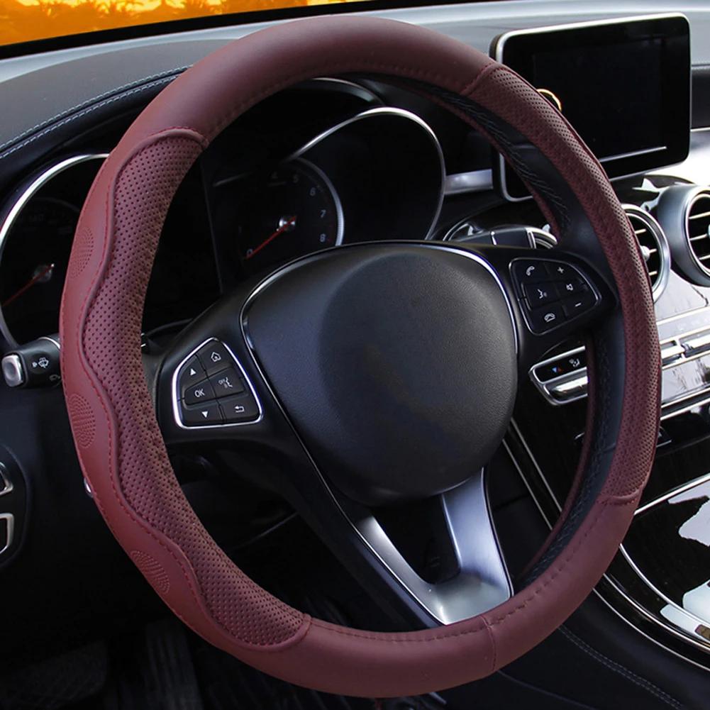 38cm Universal Steering Wheel Cover Soft Artificial Leather Braid Steering Wheel Cover Sport Styling Cover Interior Accessories
