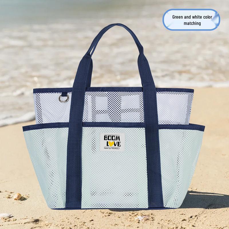Borsa da Spiaggia in Rete Multicolore con Tasche Multiple - Ideale per Costumi da Bagno e Essenziali da Viaggio