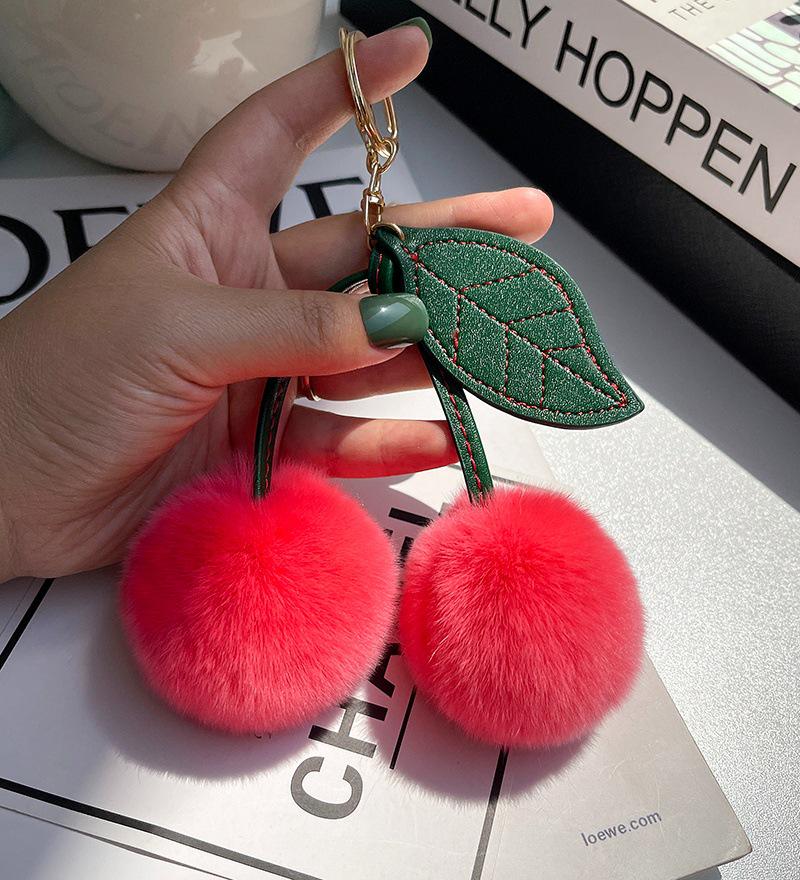 Plush Cherry Faux Mink Fur Keychain & Bag Charm