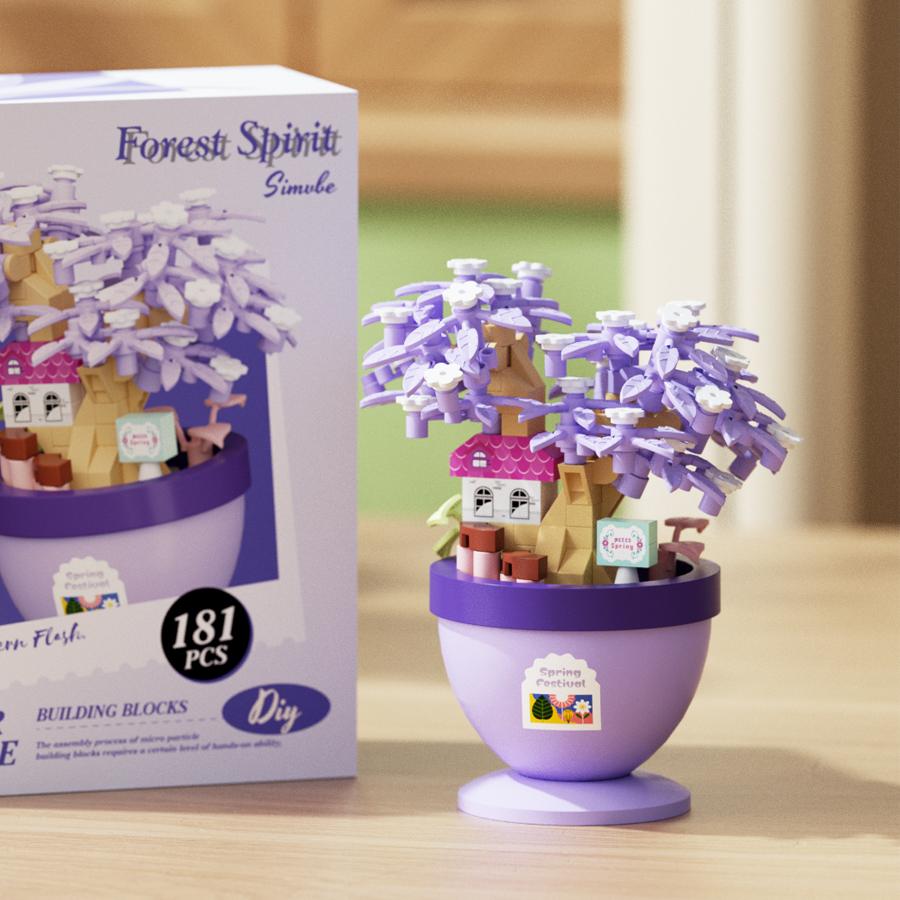 Colorful Forest Spirit Micro Building Blocks Plastic Potted Plants Educational Kids Toys New Year Decor Thanksgiving Day Gifts