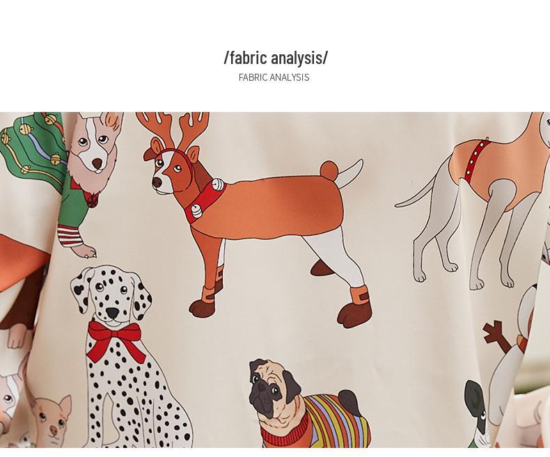 Weihnachts-Hund Damen Langarm Pyjama Set - Herbst/Frühling Seidenähnliche Homewear