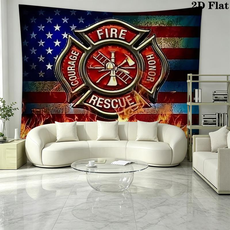 Firefighter Fire Rescue Wall Tapestry Aesthetic Wall Hanging Printed Fabric Blanket Decorative Tapestries for Bedroom Living Room Home Decor