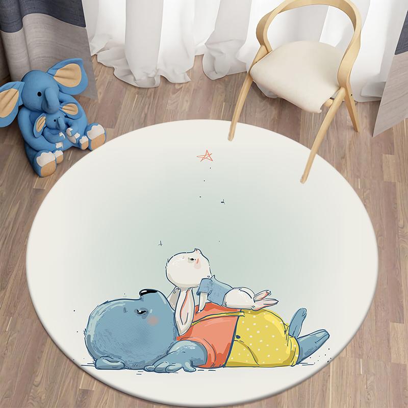 Cartoon Rabbit Print Pattern Circular Carpet Home Living Room Sofa Bedroom Bathroom Children's Room Floor Decoration Carpet