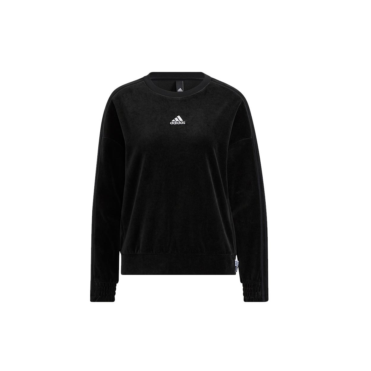 (WMNS) adidas Velour Crew Logo Round-Neck Swea Black Women s HG1843 S
