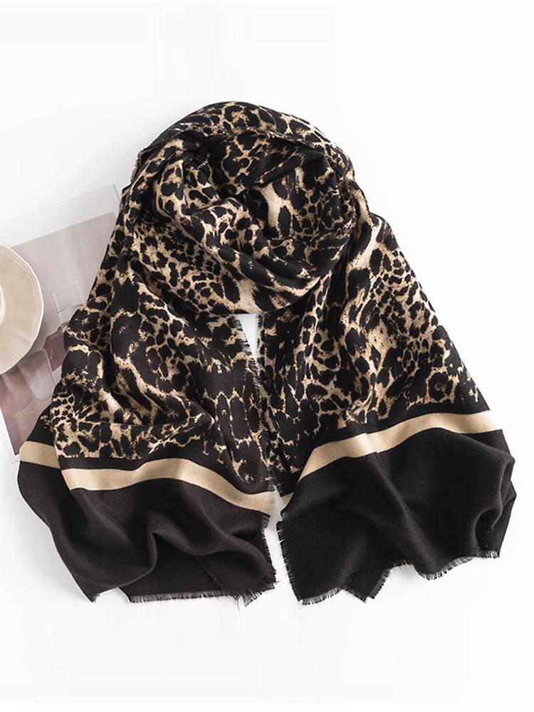 Fashion  Knitted Imitation Cashmere Women Scarf Headscarf Winter Lady Retro Leopard Scarve Pashmina Mujer Bufanda Wrap Shawl