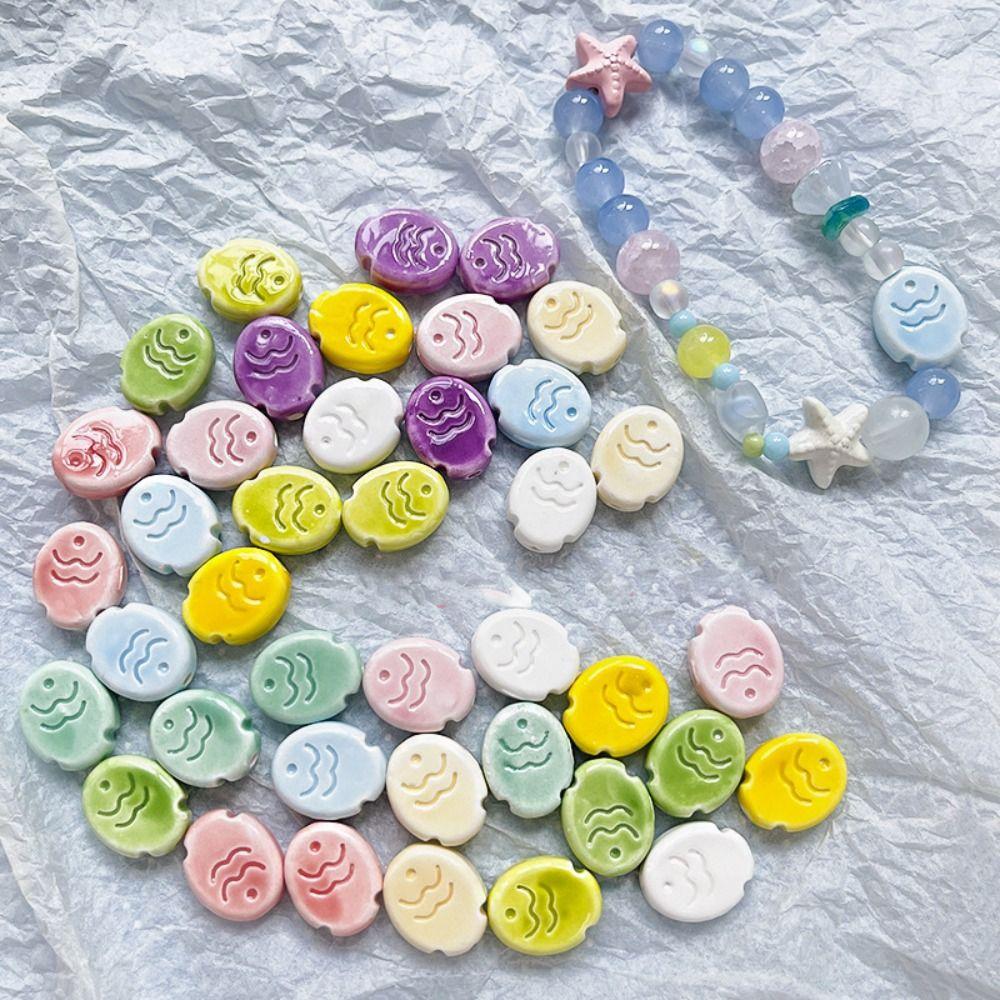 10pcs Fish Shape Spacer Loose Beads Ceramic Jewelry Making Material Taiyaki Ceramic Beads  Women