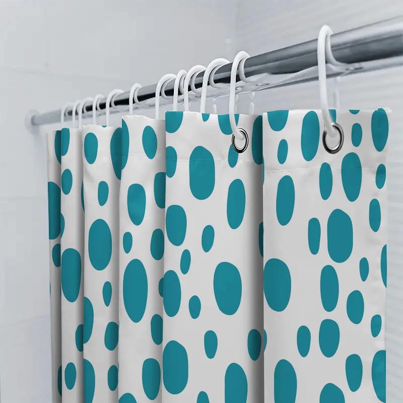 Modern Bathroom Shower Curtain With Blue Polka Dots Waterproof, Washable Fabric Bath Decor For Home