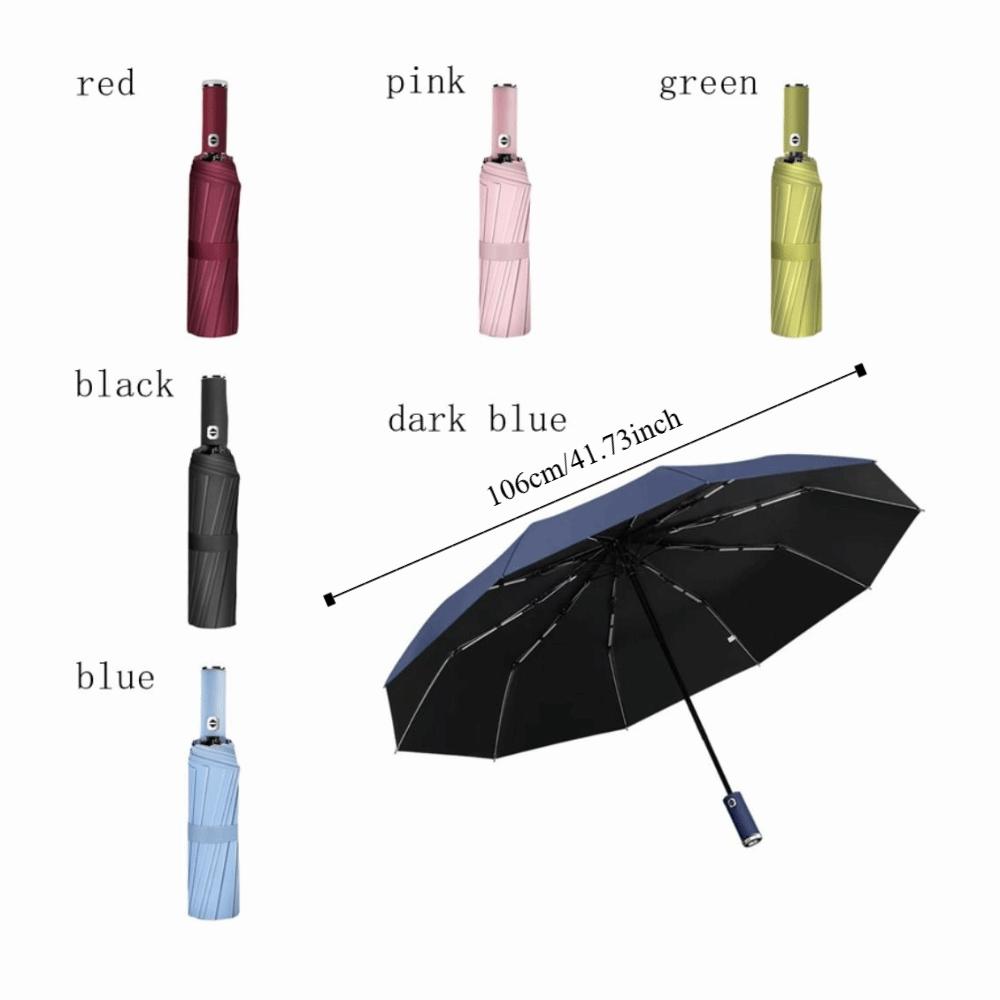 10-Bone Frame LED Flashlight Umbrella Waterproof Three Fold Automatic Umbrella UV Protection Windproof Design Folding Umbrella