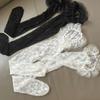 Womens Japanese Sheer Flower Lace Fishnet Thigh High Stockings Sweet Layered Ruffle Trim Frilly Over Knee Long Socks