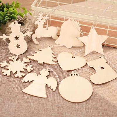 Wooden Christmas Tree Hanging Ornaments - Set of 10 Pieces