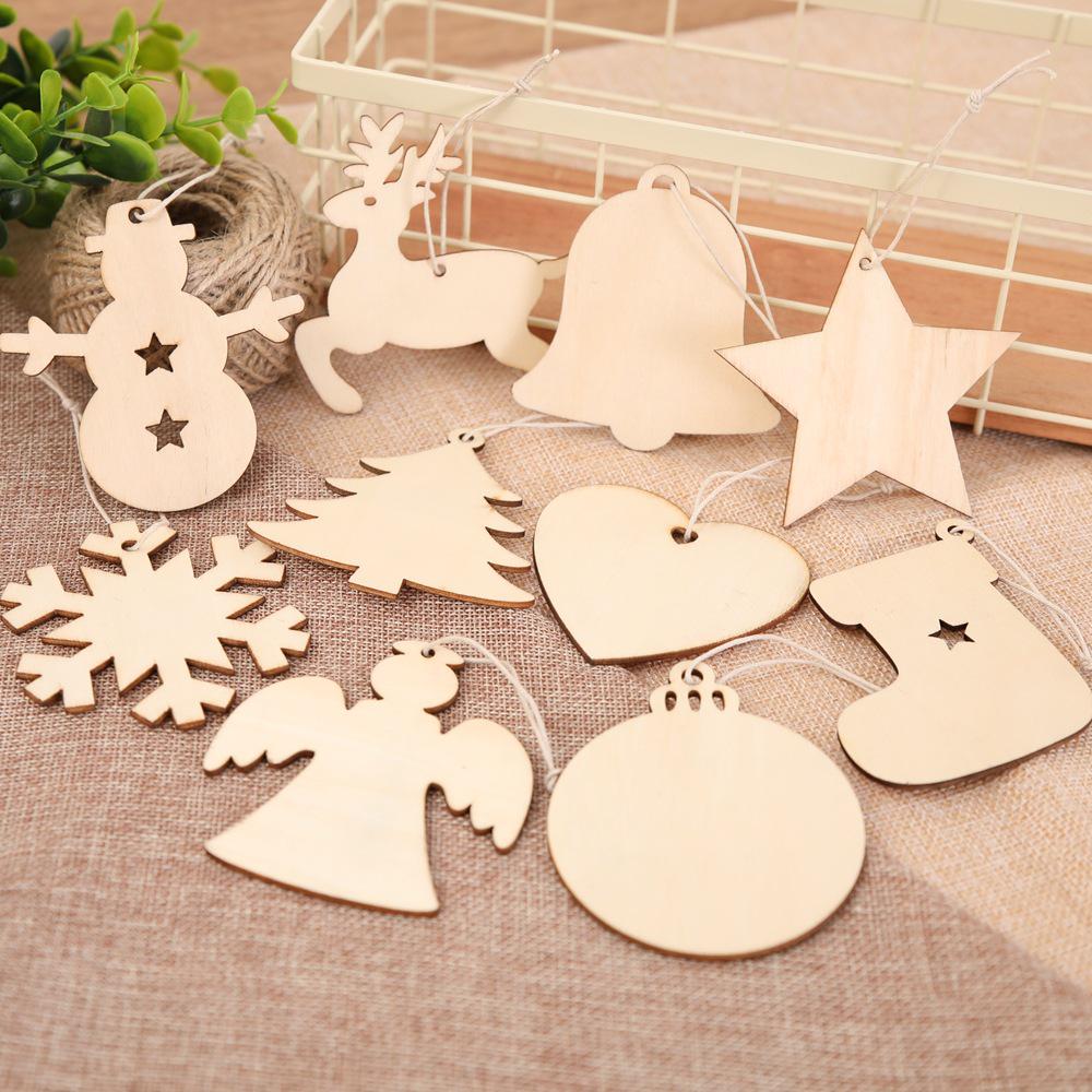 Wooden Christmas Tree Hanging Ornaments - Set of 10 Pieces