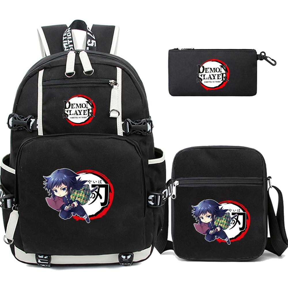 3Pcs/set Cartoon Demon Slayer Printed Backpack Large Capacity Bookbag Student School Bag Outdoor Laptop Travel Bag