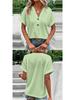 Spring/Summer 2026 Women's Casual V-Neck Button T-Shirt - Sweet Short Sleeve, Solid Color