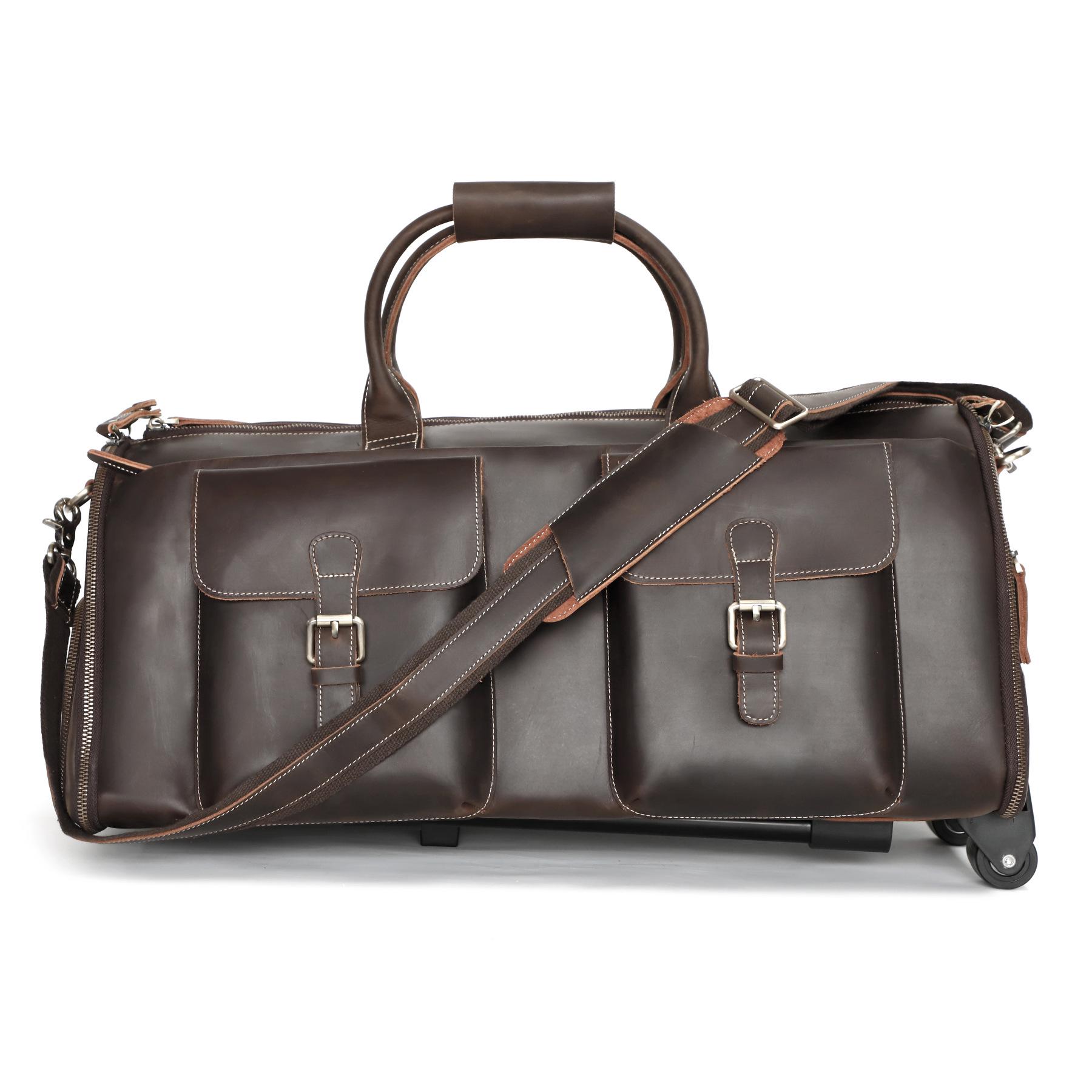 

Дорожная сумка большой вместимости из натуральной кожи с чемоданом на колесиках - Многофункциональная сумка для деловых поездок и поездок на работу