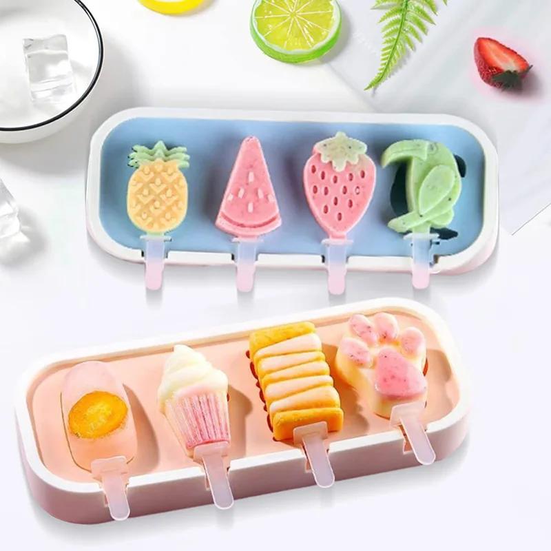BPA Free Reusable Ice Cream Mold Popsicles Molds Kids Baby Cute Shapes Silicone Mini Popsicle Molds Popsicle Maker Homemade Set