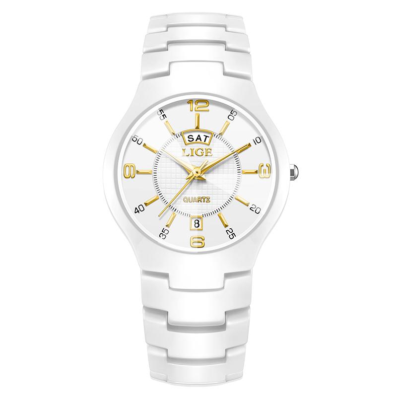 LIGE Elegant Women Watches Fashion Ceramics Small Dial Ladies Quartz Watch Date Week Display Luxury Woman Wristwatch Reloj Mujer