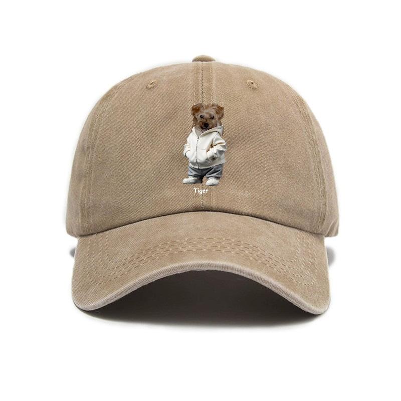 Puppy print washed retro distressed soft top baseball cap unisex cute baseball cap