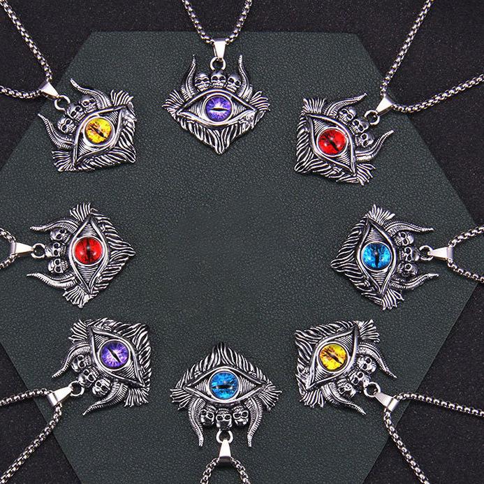 Vintage Devil's Eye Necklace Men's Trendy Personality Dark Style Punk Jewelry Blue Eye Pendant