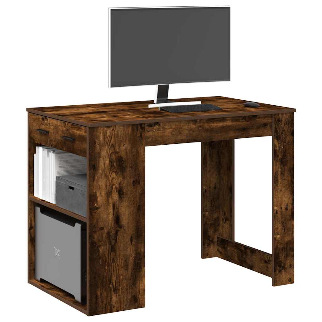 Desk with Drawers and Shelf Smoked Oak 102 x 62 x 77.5 cm