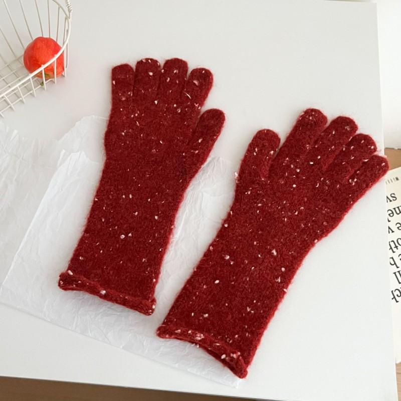 Womens Winter Wool Blend Knitted Beaded Scarf Gloves Set Casual Chic Accessory In Multiple Colors