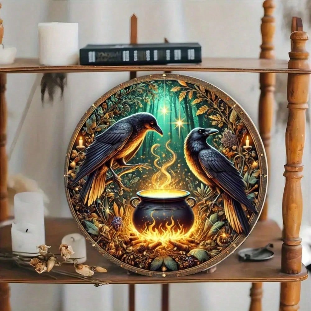 Vintage Crow Brewery Metal Tin Sign, Retro Round Wall Decor For Home Bar