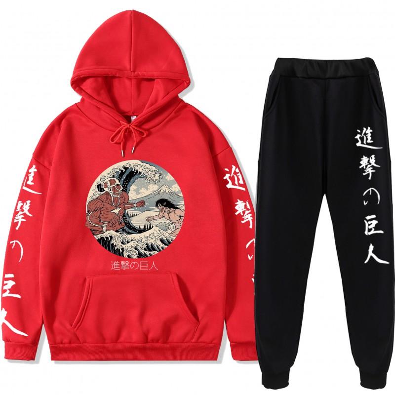 Attack On Titan Anime Hoodie Set Teen Casual Sweatshirt Top Pants