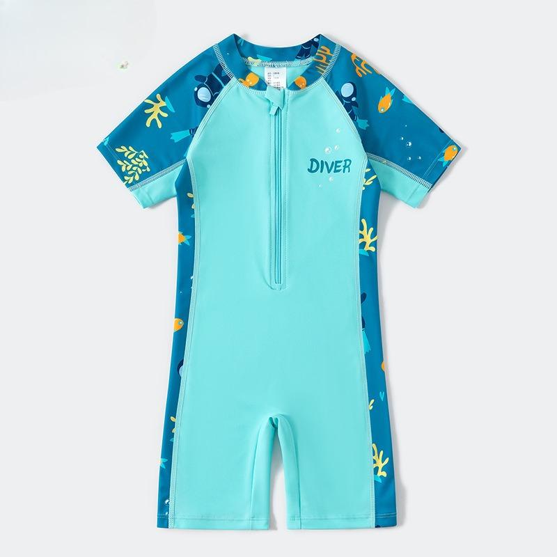New Professional training children s one-piece swimsuit summer sun protection boys swimsuit short sleeved quick drying swimsuit XL светло-синий