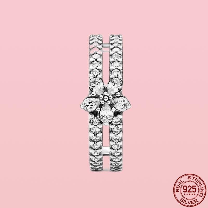 Sale 100 %925 Sterling Silber Ring Funkelnde Schneeflocke Doppelring Für Frauen Original 925 Silberringe Feiner Schmuck Joyas 7 white