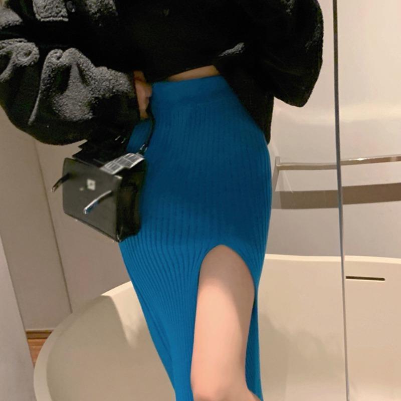 Women's Skirt Temperament High Waist Thin Elastic Force Split