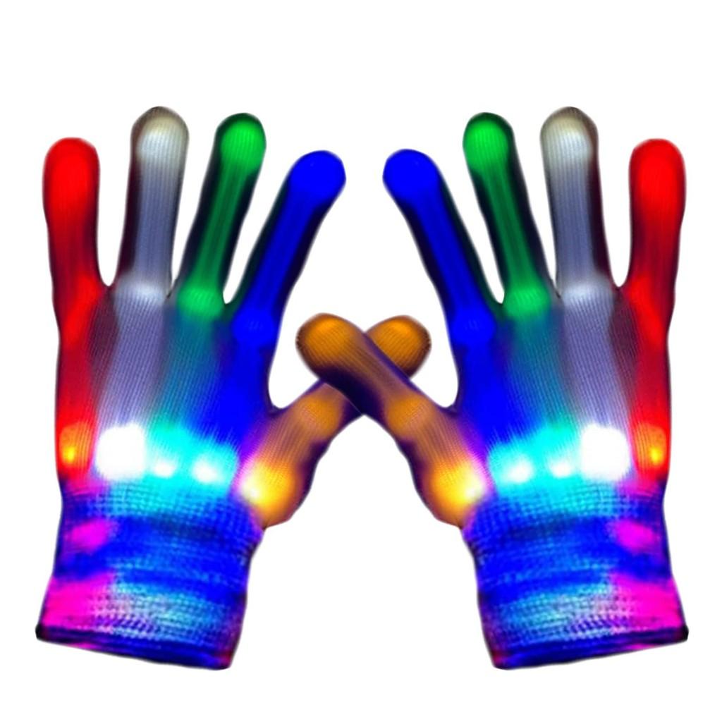 Luminous Colorful Led Gloves Skeleton Pattern Halloween Party Performance Stage