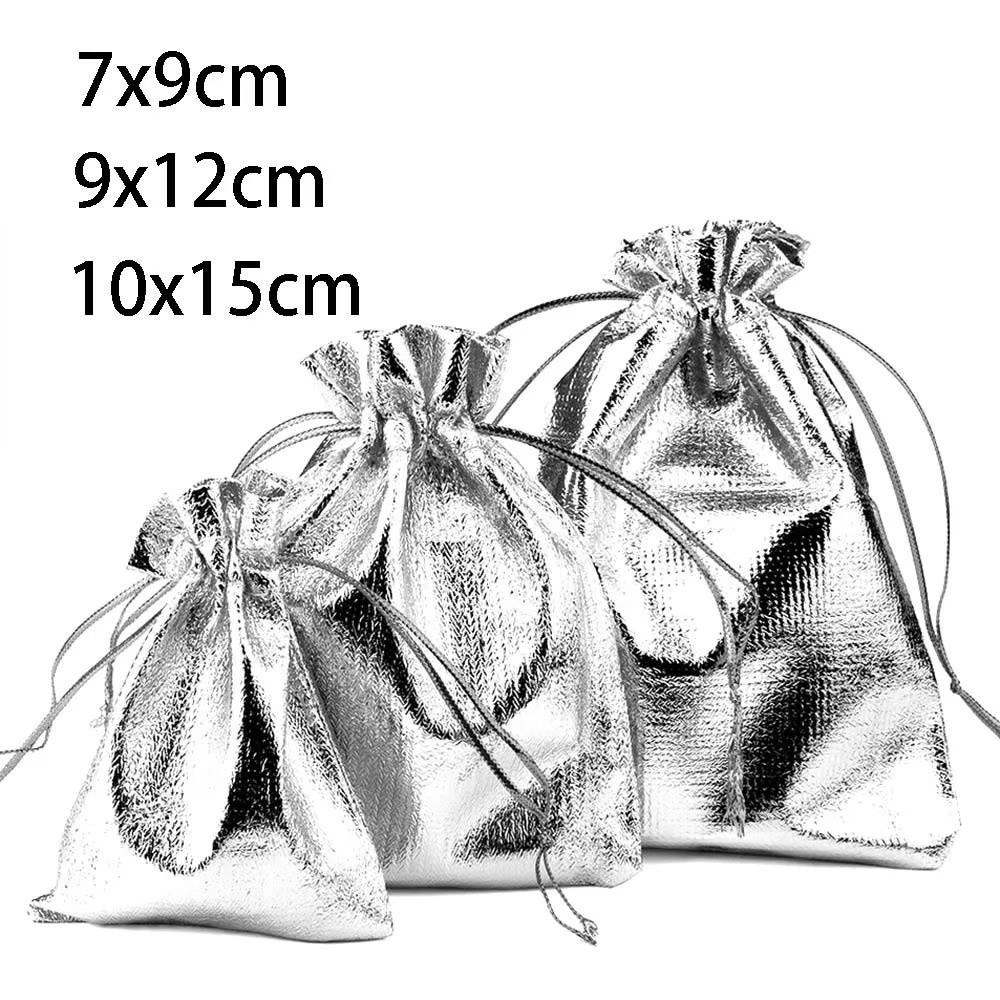 20PCS Foil Material Gift Bags Gold Silver Color Jewelry Bags Luxury Cloth Gift Bags  Christmas Party