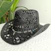 2026straw New cowboy hat women'shollow woven cowboy straw hat retro elegant western cowboy wide brim hat