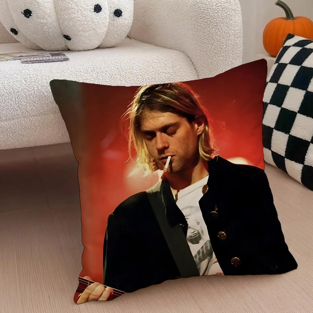 Grunge American Handsome Singer K-Kurt Cobain Cushion Cover Throw Pillow Cover Hidden Button Durable Polyester Chair Cushion
