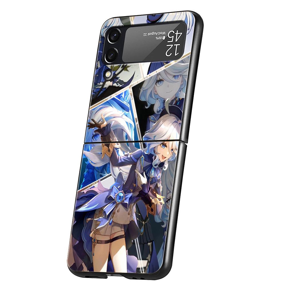 Genshin Impact Süße Furina Handyhülle Für Samsung Galaxy Z Flip 3 4 5 6 7 Harte Falt-PC Hülle Für Samsung Z Flip4 Flip5 Cover