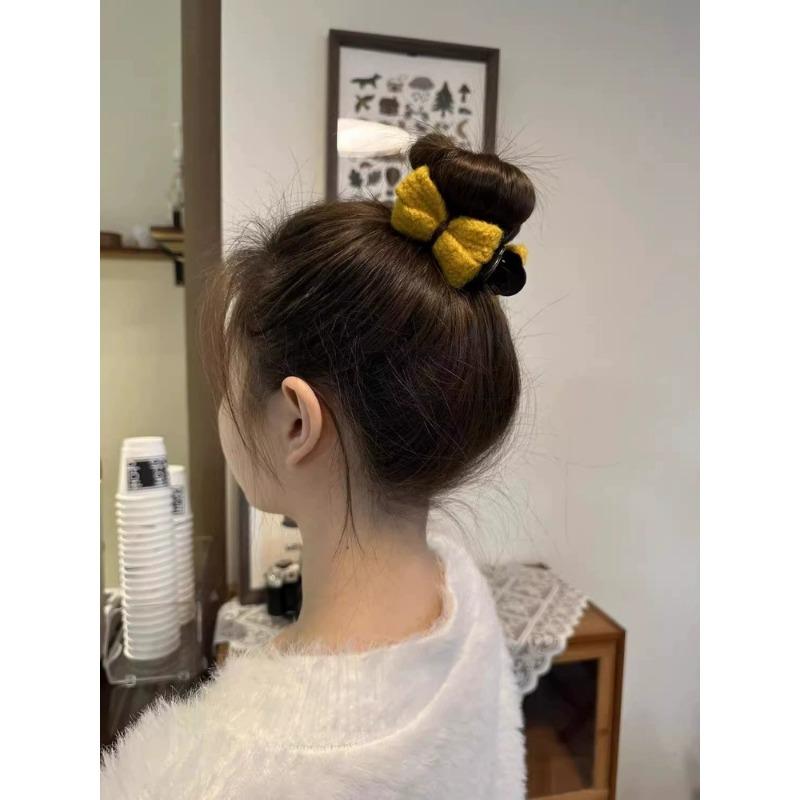 New Knitted Hairpin Female Milk Curry Sweet Casual All-match Bow Hairpin Hair Pans Hair Ball Hair Accessories