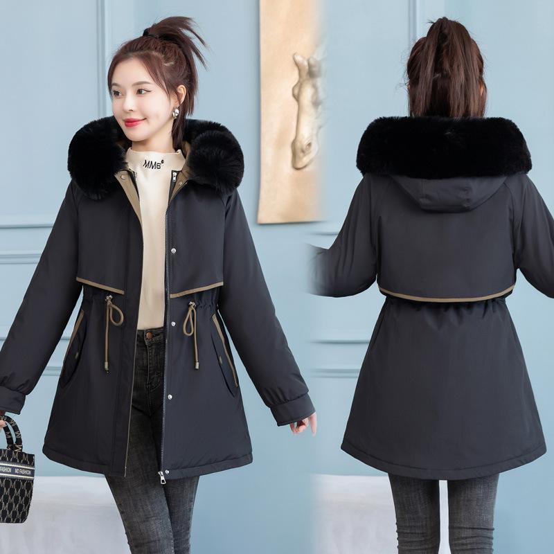 Removable Liner Medium Parker Cotton Clothes for Women s Winter New Thickened One-piece Three-piece Down Cotton Coat for Women L чёрный