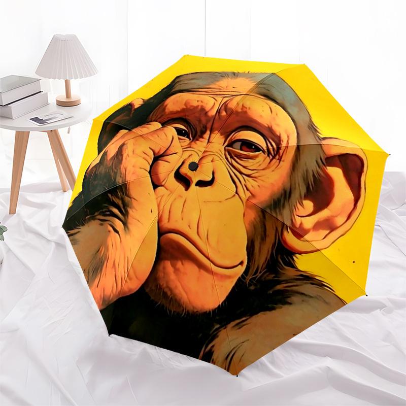 1PC Chimpanzee Monkey Automatic Folding Umbrella Automatic Open/Close, Automatic Folding, 8-Rib Durable Frame, Portable Travel Umbrella S10739