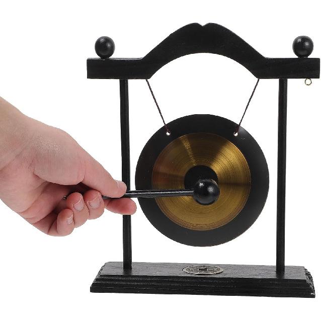 HOMSFOU 1 Set Gong with Stand and Mallet Feng Shui Brass Gong Chinese Gong Desktop Vintage Chimes Asian Gong Bell Chinese Traditional Desk Bell