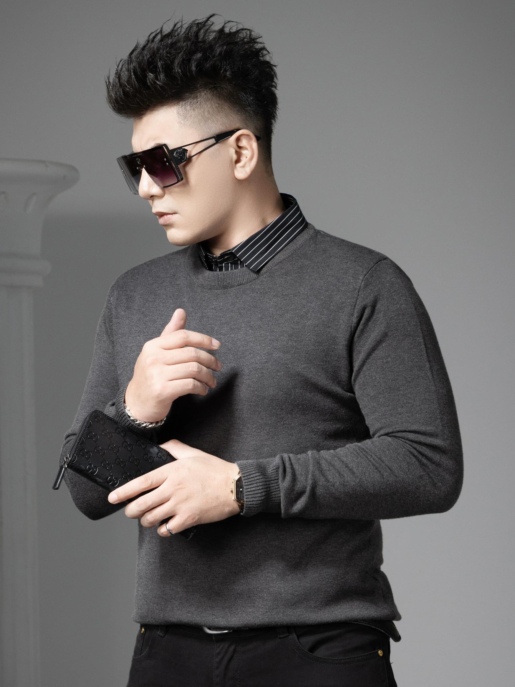 

European Style Men s Faux Two-Piece Sweater 2025 New Model Shirt Collar Knitwear Autumn and Winter Warm Knitted Base Shirt L чёрный