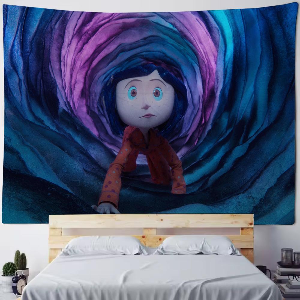Funny Cool C-Coraline Film Cartoon Tapestry Background Hanging Cloth Bedroom Tapestry Room Decor Aesthetic Tapestry Wall Hanging