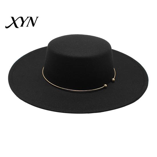 Classic Wide Brim Hat Retro Flat Top Hat, Wool Felt Pork Pie Bowler with Travel Vacation Fashion Metal Ring, Trilby for Women Men Autumn Winter Casual